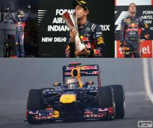 Puzzle Sebastian Vettel γιορτάζει την νίκη με το ινδικό Grand Prix του 2012